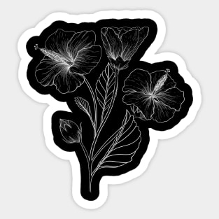 Hibiscus Line Art Black Background Sticker